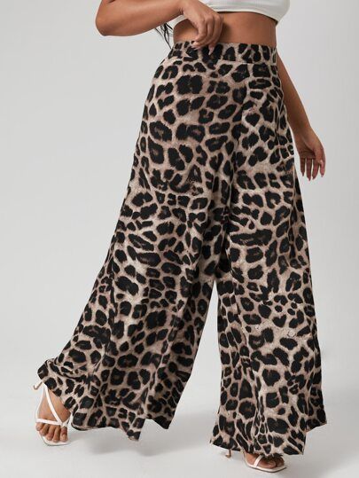 Plus Wide Leg Leopard Print Pants | SHEIN