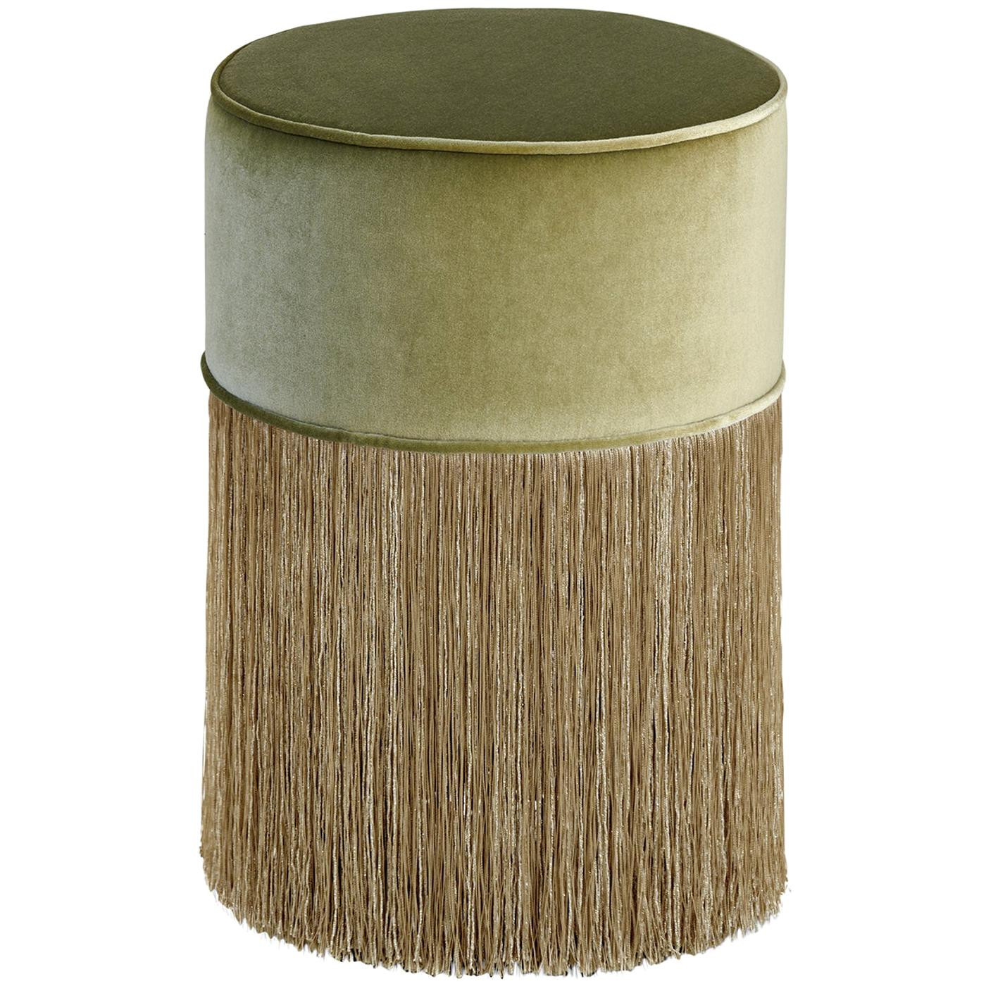 Sparkle Green Pouf with Gold Fringe | 1stDibs
