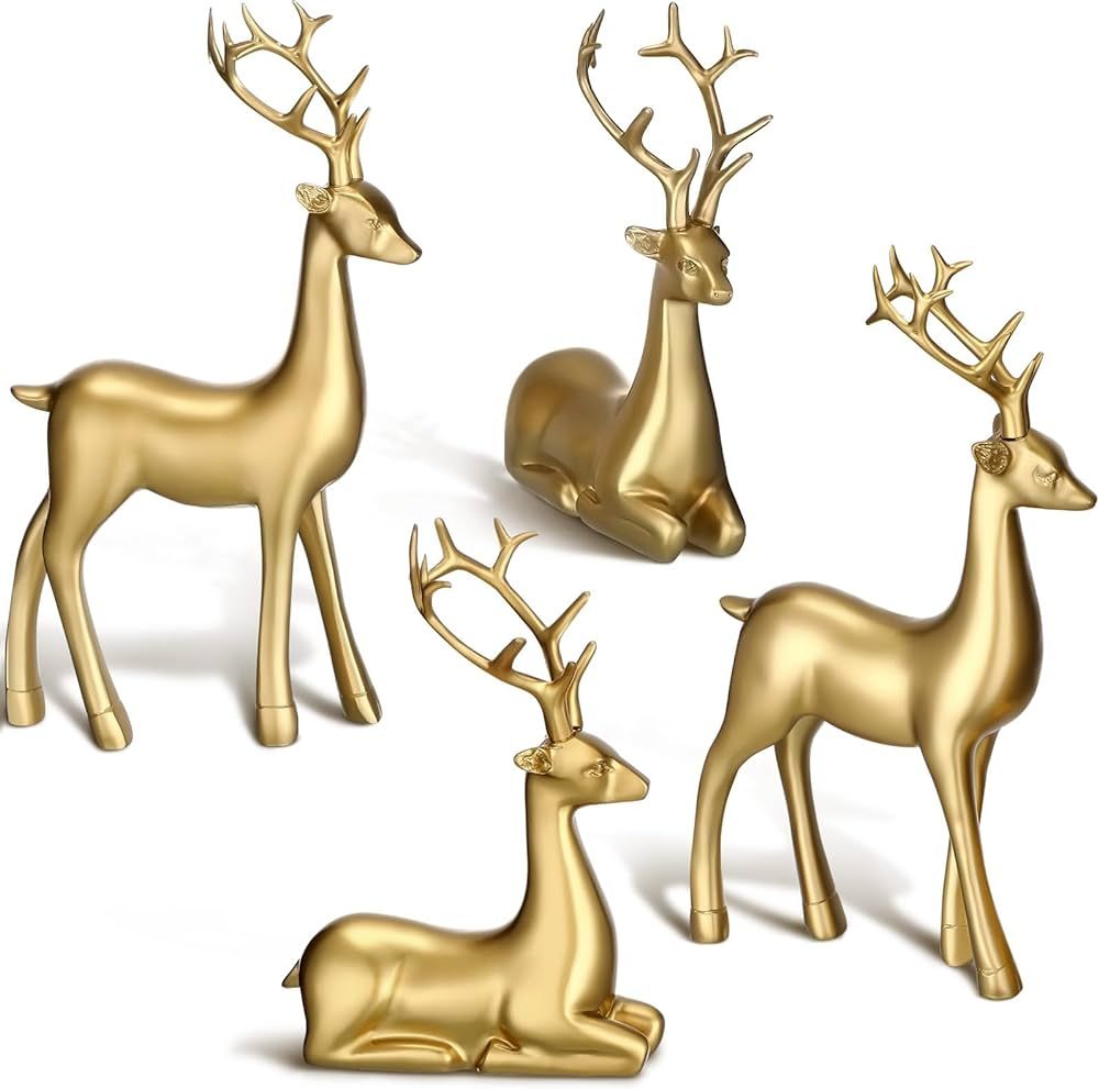 Amazon.com: Thyle 4 Pcs Christmas Resin Sitting Standing Deer Statue Reindeer Figurines Deer Deco... | Amazon (US)