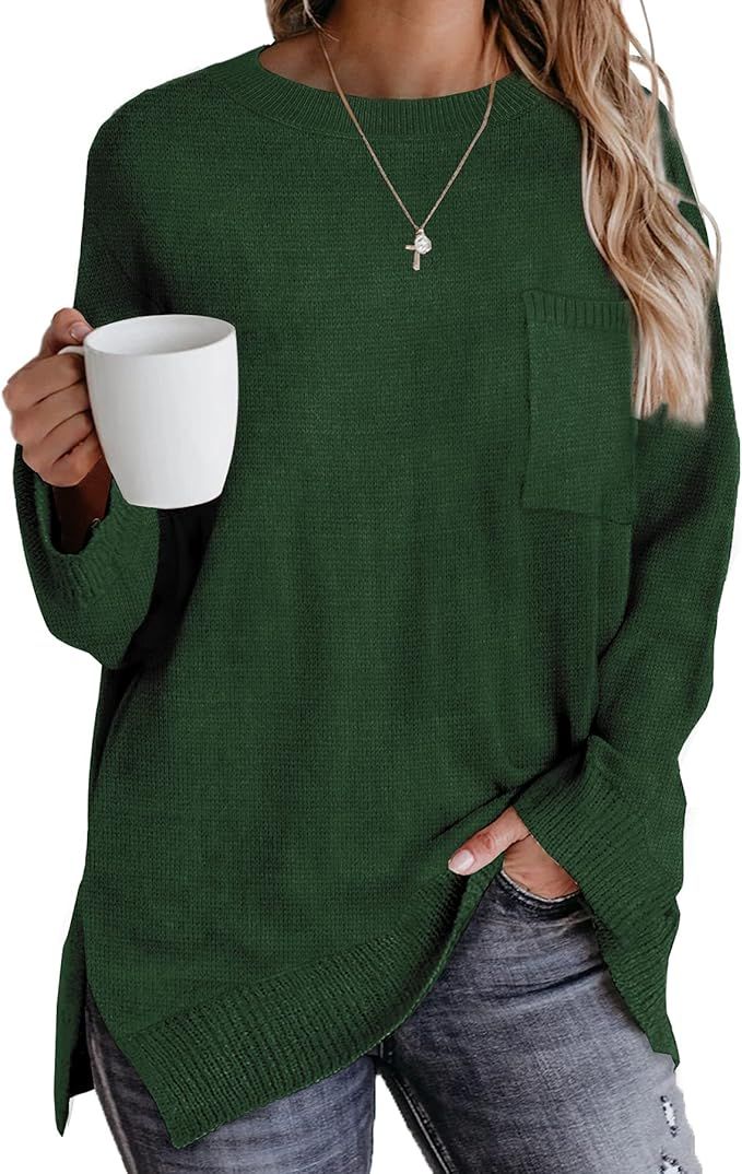 NIASHOT Women's Sweaters Crewneck Long Sleeve Oversized Pocket Knit Tops | Amazon (US)