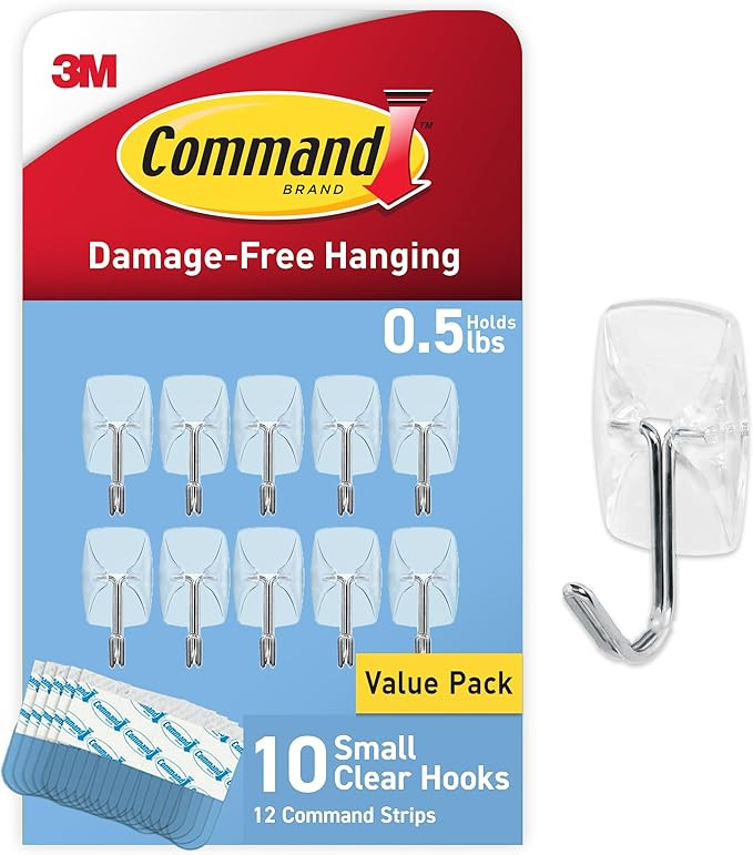 Command Small Clear Wire Toggle Hooks, 10 Wall Hooks and 12 Command Strips, Damage-Free Hanging w... | Amazon (US)