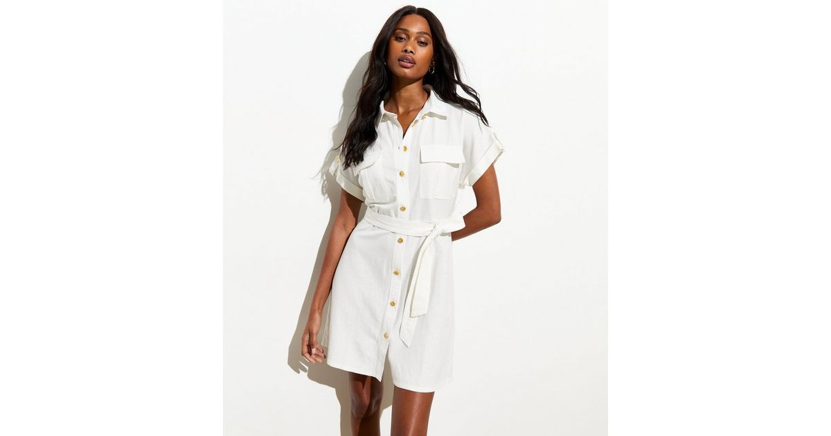 Off-White Belted Utility Mini Shirt Dress
						
						Add to Saved Items
						Remove from Saved... | New Look (UK)