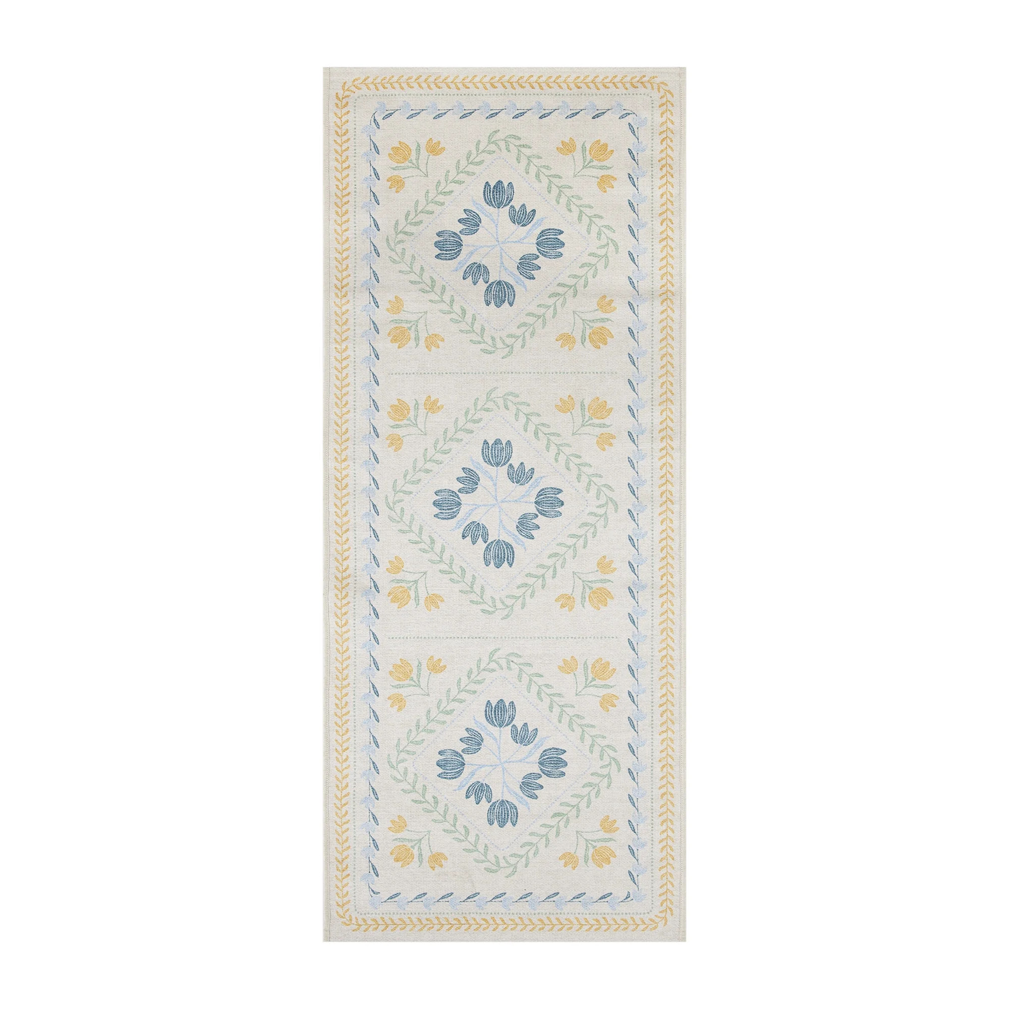 Better Homes & Gardens Soliel Floral Runner Rug, Blue & Yellow, 30" x 72", Machine Washable | Walmart (US)