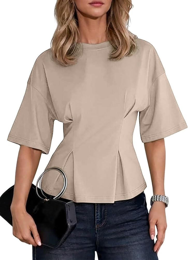 Dokotoo Womens Peplum Tops Summer Babydoll Short Sleeve T Shirts Casual Dressy Going Out Fashion ... | Amazon (US)