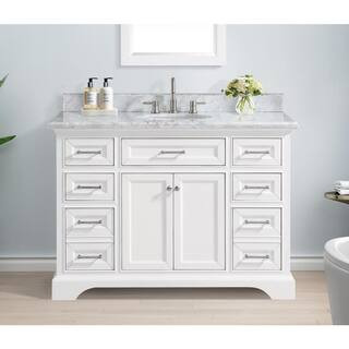 Home Decorators Collection Windlowe 49 in. W x 22 in. D x 35 in. H Freestanding Bath Vanity in Wh... | The Home Depot