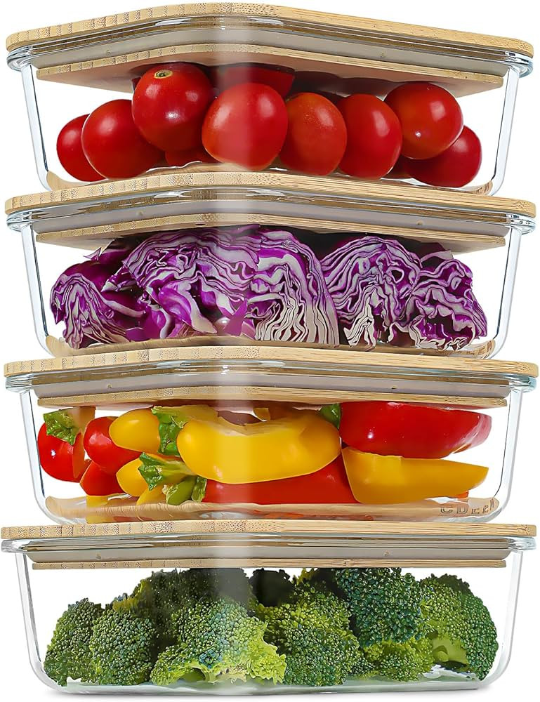 Urban Green Glass Containers with Bamboo Lids, Bamboo Meal Prep Storage Containers with Lids, Ove... | Amazon (US)