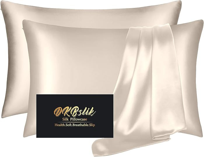 Silk Pillow Cases 2 Pack, Mulberry Silk Pillowcases Standard Set of 2, Health, Smooth, Anti Acne,... | Amazon (US)