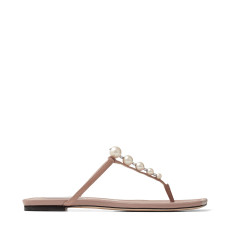 Ballet Pink Nappa Leather Flats with Pearl Embellishment | Jimmy Choo (US)