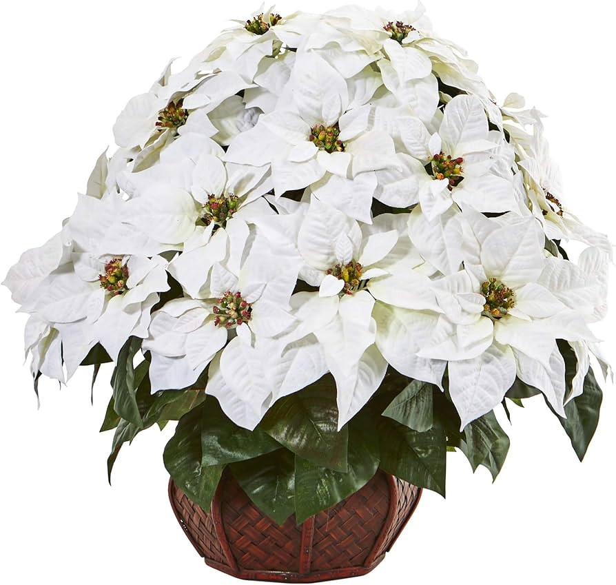 Nearly Natural Poinsettia Artificial Arrangement in Decorative Planter | Amazon (US)