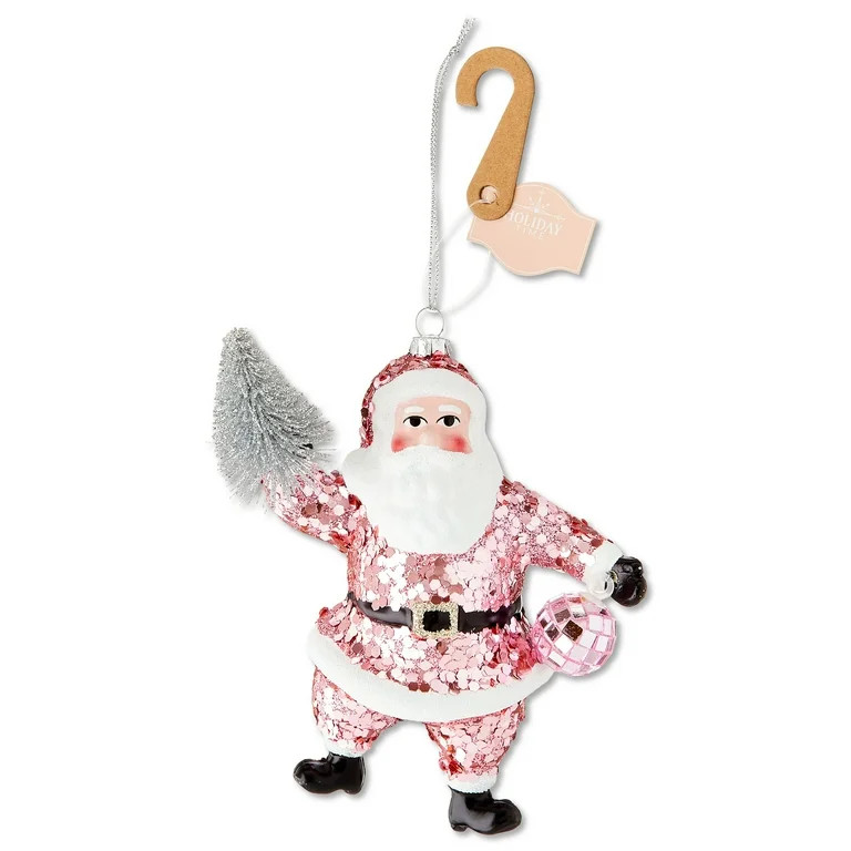 Pink and White Glitter Santa Christmas Ornament, 5.5", by Holiday Time | Walmart (US)