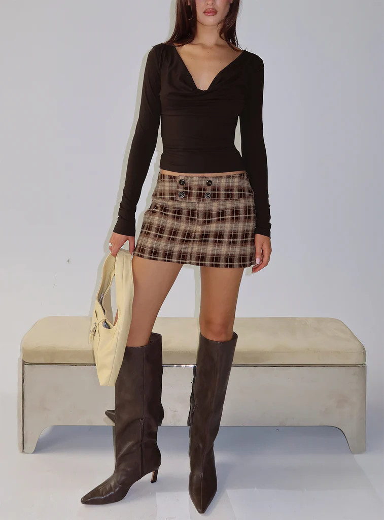 Strikes Again Skort Brown Check | Princess Polly US