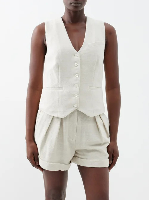 Staud - Brett V-neck Cotton-blend Waistcoat - Womens - Beige | Matches (UK)