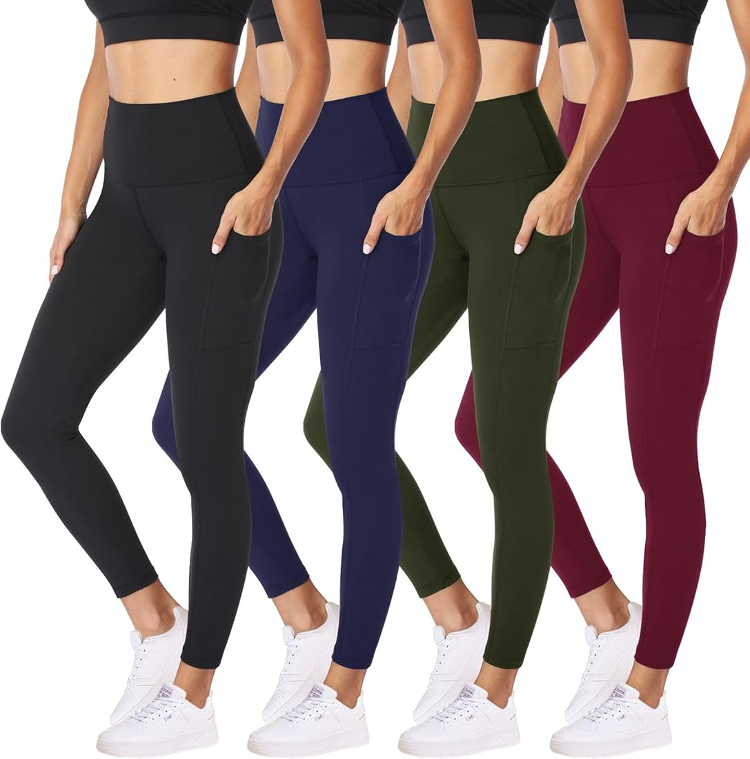 NexiEpoch 4 Pack Leggings for Women - High Waisted Tummy Control Soft Black Capri Yoga Pants with... | Amazon (US)