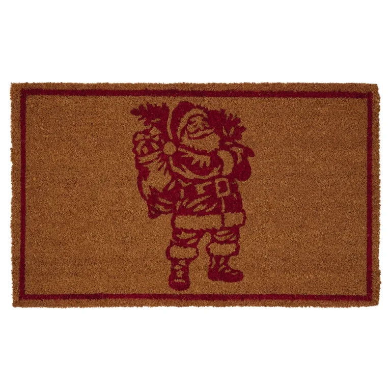 My Texas House Natural and Red Santa Outdoor Coir Christmas Doormat, 18" x 30" | Walmart (US)