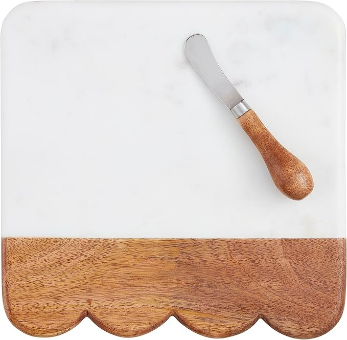 Mud Pie Scalloped Wood Marble Board, 10" x 10", BROWN | Amazon (US)