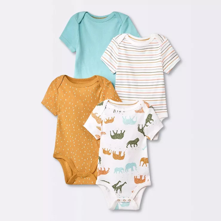 Baby 4pk Sleepy Safari Short Sleeve Bodysuit - Cloud Island™ Brown | Target
