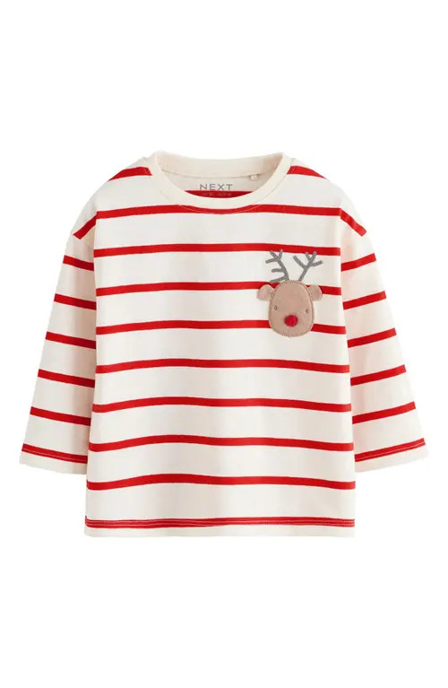 NEXT Kids' Long Sleeve Christmas Stripe Reindeer Appliqué T-Shirt in Neutral at Nordstrom, Size ... | Nordstrom