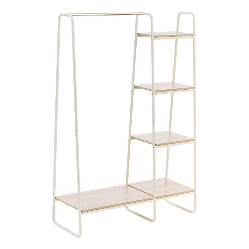 IRIS Metal Garment Rack with Wood Shelves White and Light Brown includes 2 Hangers | Target