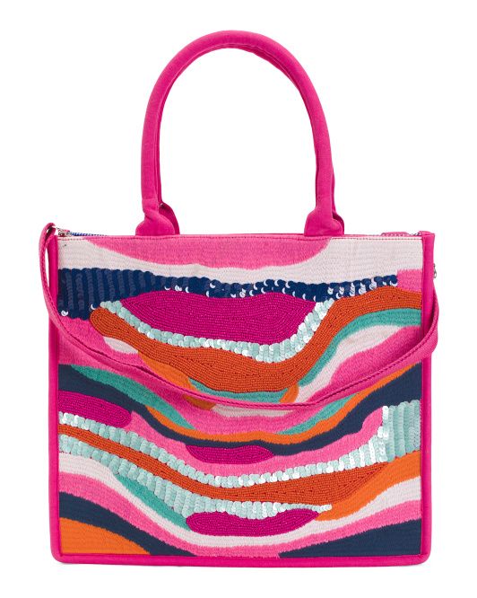 Sand Wave Structured Tote With Shoulder Strap | TJ Maxx