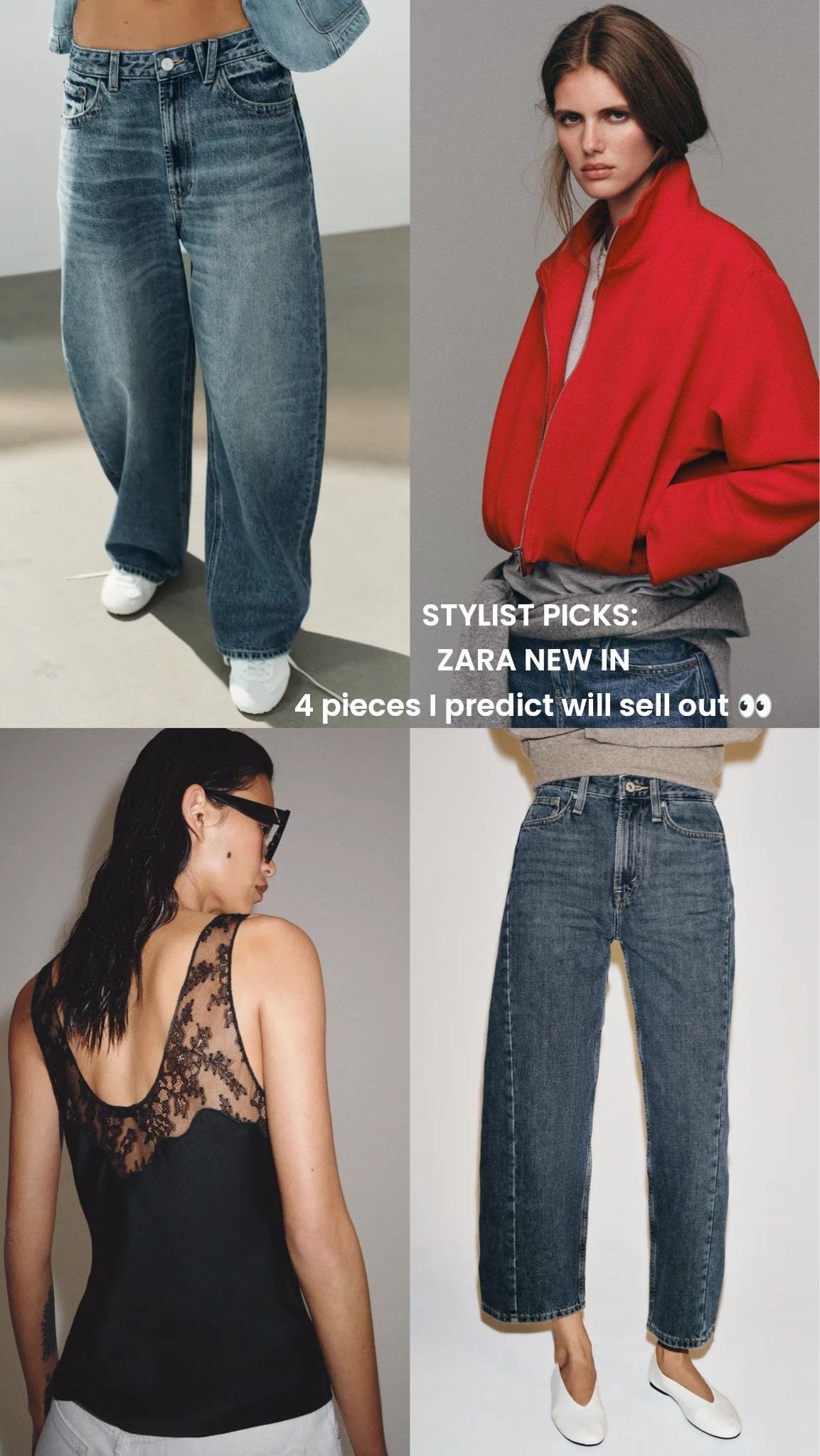 Zara new in - my weekly stylist picks that I predict will sell out ♥️

TRF Baggy jeans 
Relaxed blue jeans
Red stand collar bomber jacket 
Black lace detail cami top

#zara

#LTKuk #LTKautumn #LTKjeans