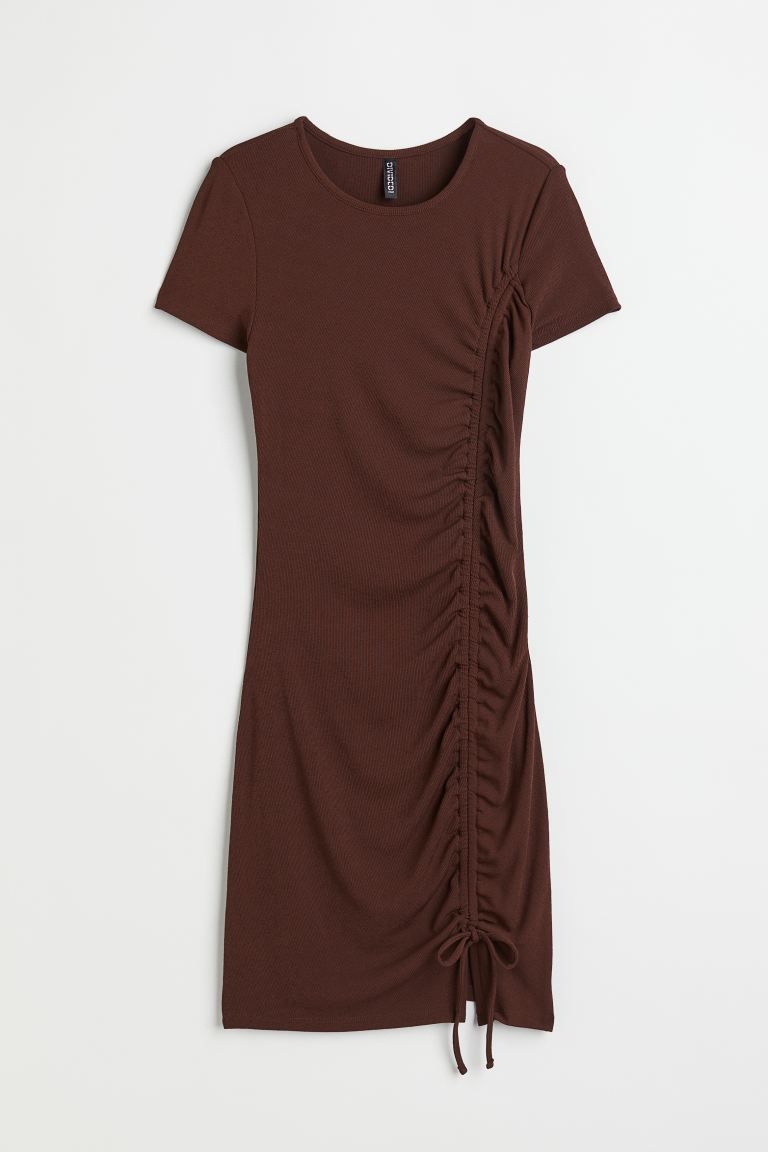Fitted Drawstring-detail Dress - Dark brown - Ladies | H&M US | H&M (US + CA)