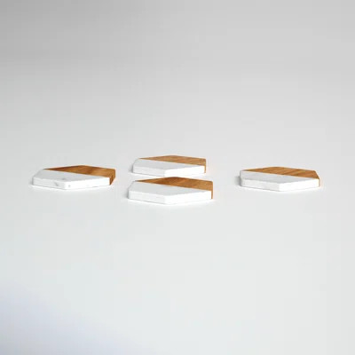 Noni Marble and Mango Wood Hexagon Shaped Coaster | Birch Lane