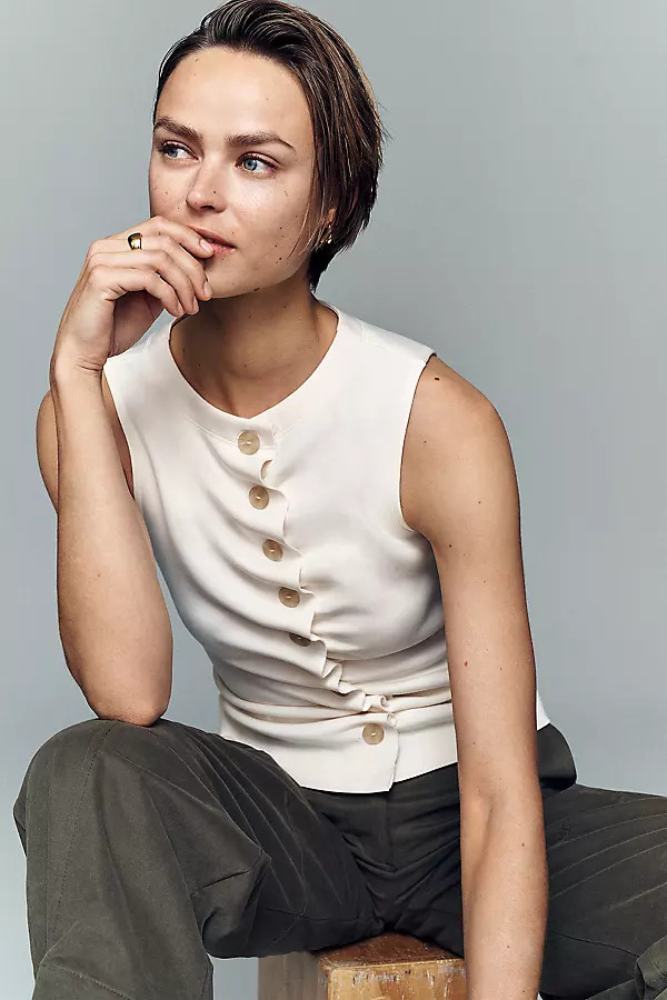 Ruched Sleeveless Buttondown Top | Anthropologie (US)