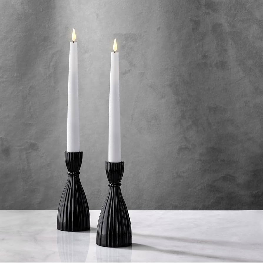 Black Candlestick Holder Set - Glass Taper Candle Holders, Glossy Black Finish, 6 Inch Height, Fits  | Amazon (US)