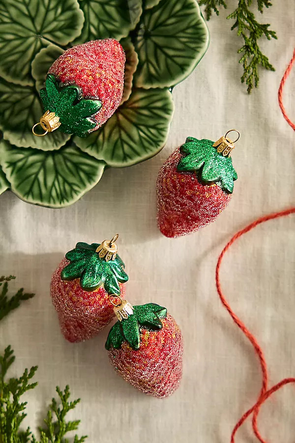 Strawberry Glass Ornaments, Set of 4 | Anthropologie (US)