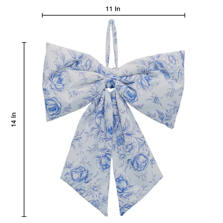Floral Decorative Bow, Blue and White, 13.75", by My Texas House | Walmart (US)