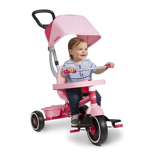 Radio Flyer 4-in-1 Stroll 'N Trike, Ages 1-5, Toddler Tricycle & Stroller, Foam Tires, Push Handle, UV Canopy, Removable Tray, Seatbelt, Amazon Exclusive | Amazon (US)