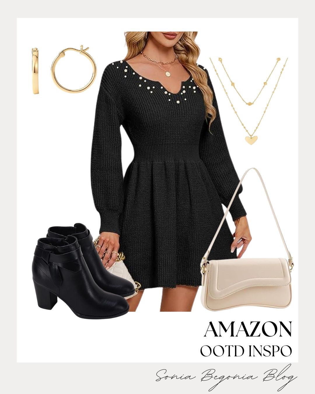 OUTFIT of the Day: Pearls, Pleats, & Polished Layers! ✨

Elevate your winter wardrobe with this sophisticated and timeless monochromatic look! 🖤

We are obsessed with this stunning black knit fit-and-flare dress, featuring delicate pearl embellishments and a flattering notched neckline. This piece effortlessly transitions from a day at the office to a festive evening out. Complete the ensemble with classic accessories: sleek black leather heeled booties, a structured cream baguette shoulder bag, and elegant gold layered necklaces paired with chunky hoop earrings for a refined, modern finish.

#OOTD
#OutfitOfTheDay
#PearlDetails
#SweaterDress
#BlackDress
#LittleBlackDress
#WinterFashion
#HolidayStyle
#AnkleBoots
#GoldJewelry
#BaguetteBag
#ClassicStyle
#LTKStyle
#AmazonFashion
#StylingInspo

#LTKootd #LTKFindsUnder50 #LTKSeasonal