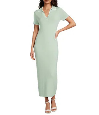 Ribbed V-Neck Collar Short Sleeve Shift Maxi Dress | Dillard's
