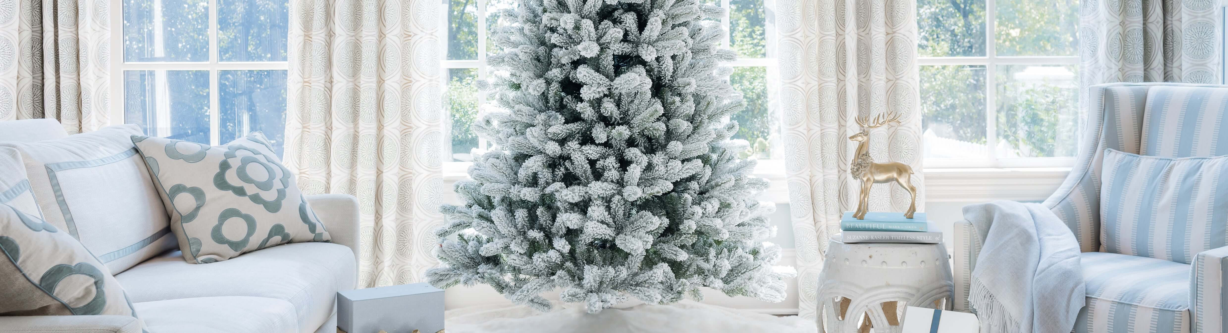8' Prince Flock® Artificial Christmas Tree with 550 Warm White LED Lights | King of Christmas