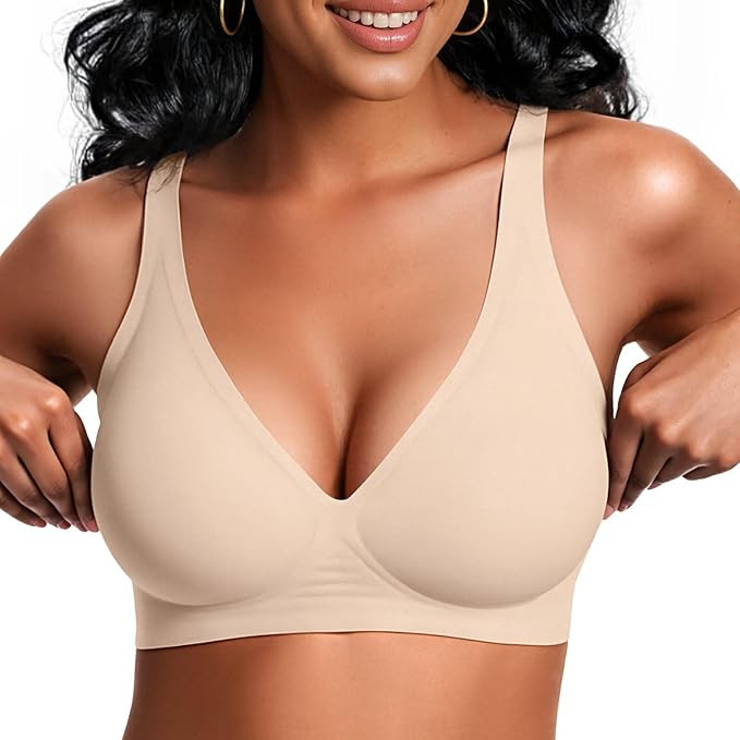 Vertvie Jelly Wireless Bras for Women Push Up Plunge Seamless T-Shirt Bras No Underwire Supportiv... | Amazon (US)