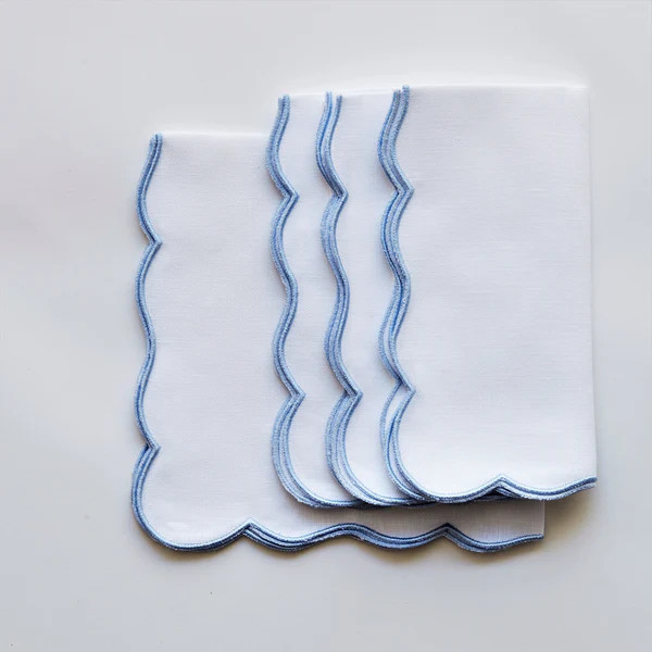 Embroidered Scallop Napkin, Set of 4  Light Blue | Over The Moon