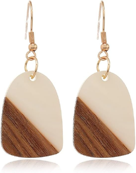 Retro Natural Wood Resin Bar Drop Dangle Earrings for Women Wooden Geometric Bar Earrings Lightwe... | Amazon (US)