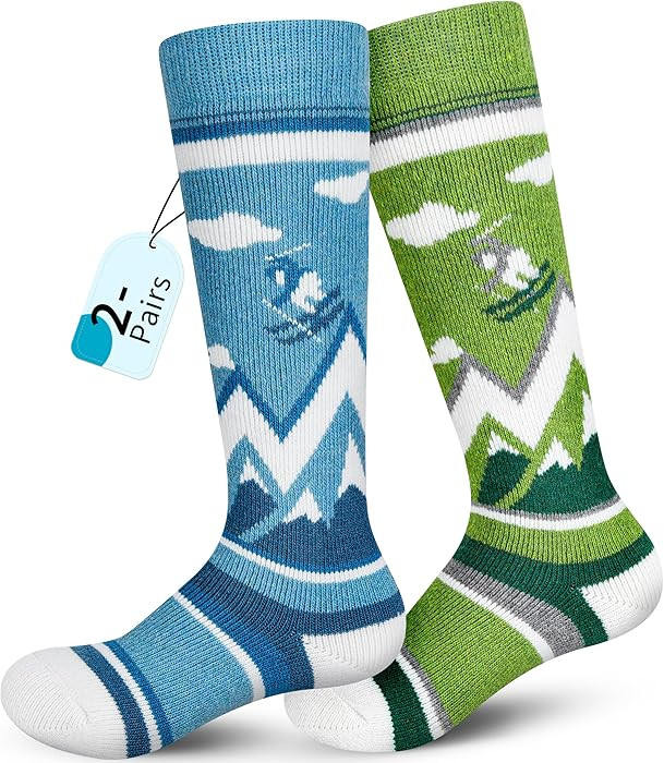unenow Merino Wool Ski Socks Kids 2 Pairs, Winter Warm Snowboarding Thermal Socks for Boys Girls ... | Amazon (US)