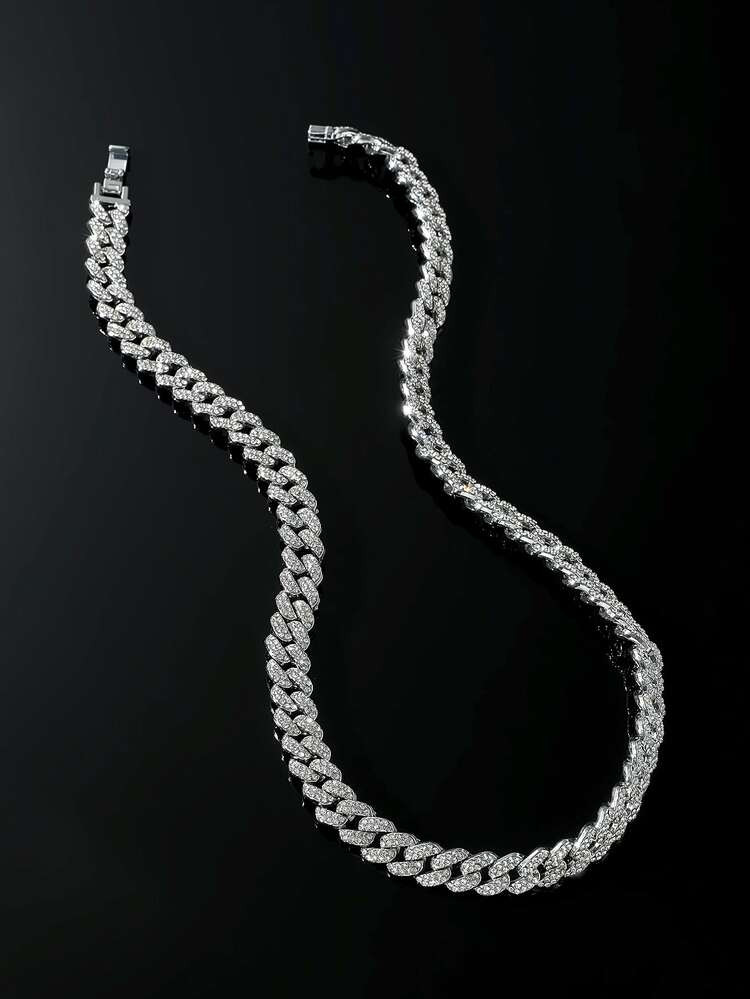 For Women Men Rhinestone Decor Necklace Cuban Chain | SHEIN