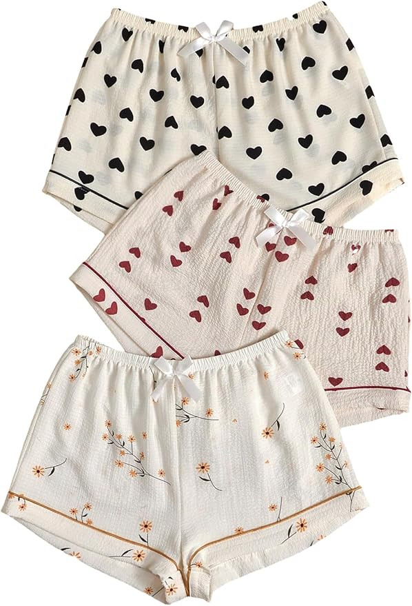 GORGLITTER Women's 3 Piece Plaid Pajama Shorts Elastic Waist Knot Front Cute Pj Shorts | Amazon (US)