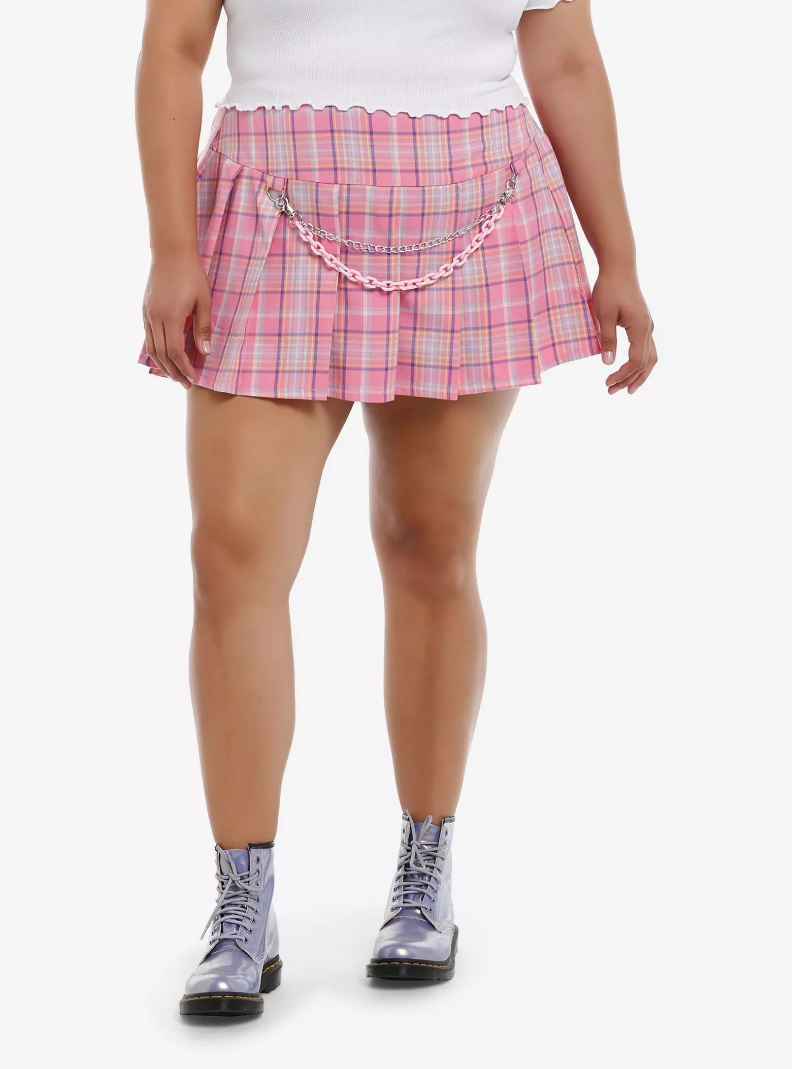 Sweet Society Pink & Purple Plaid Chain Pleated Skirt Plus Size | Hot Topic