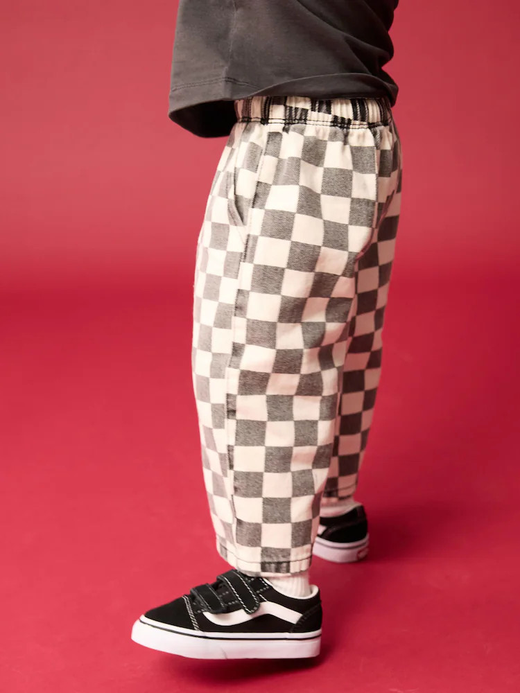 Black/White Checkerboard Pull On Wide Trousers (3mths-7yrs) | Next US