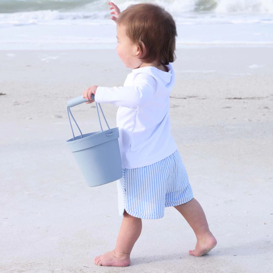 Boy's Swim Trunks | Seersucker Blue | Caden Lane