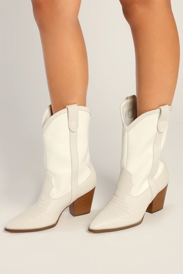Stasie White Pointed-Toe Mid-Calf Western Boots | Lulus (US)