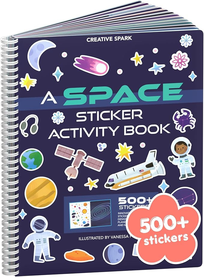 CUPKIN Outer Space Sticker Book for Kids 2-4, 500+ Kids Stickers 12 Coloring Pages, 12 Side by Si... | Amazon (US)