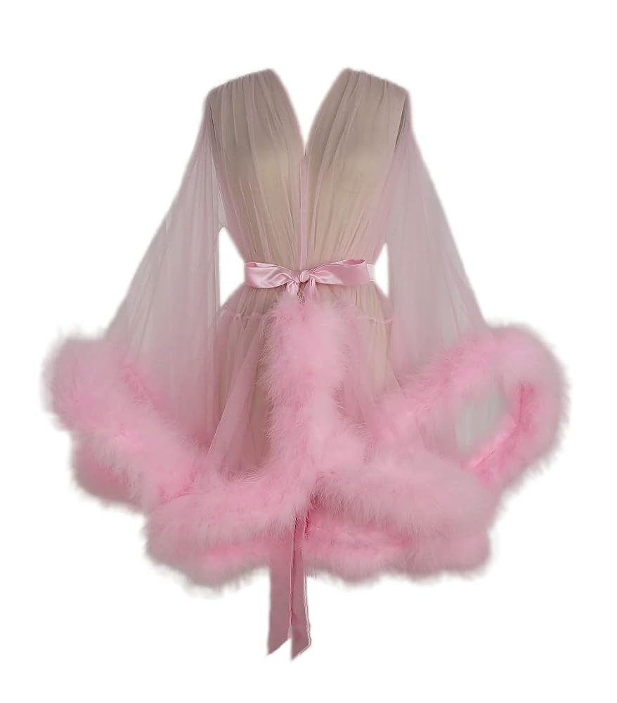 Marabou Robe Sexy Feather Bridal Robe Tulle Illusion Long Wedding Scarf New Custom Made … | Amazon (CA)