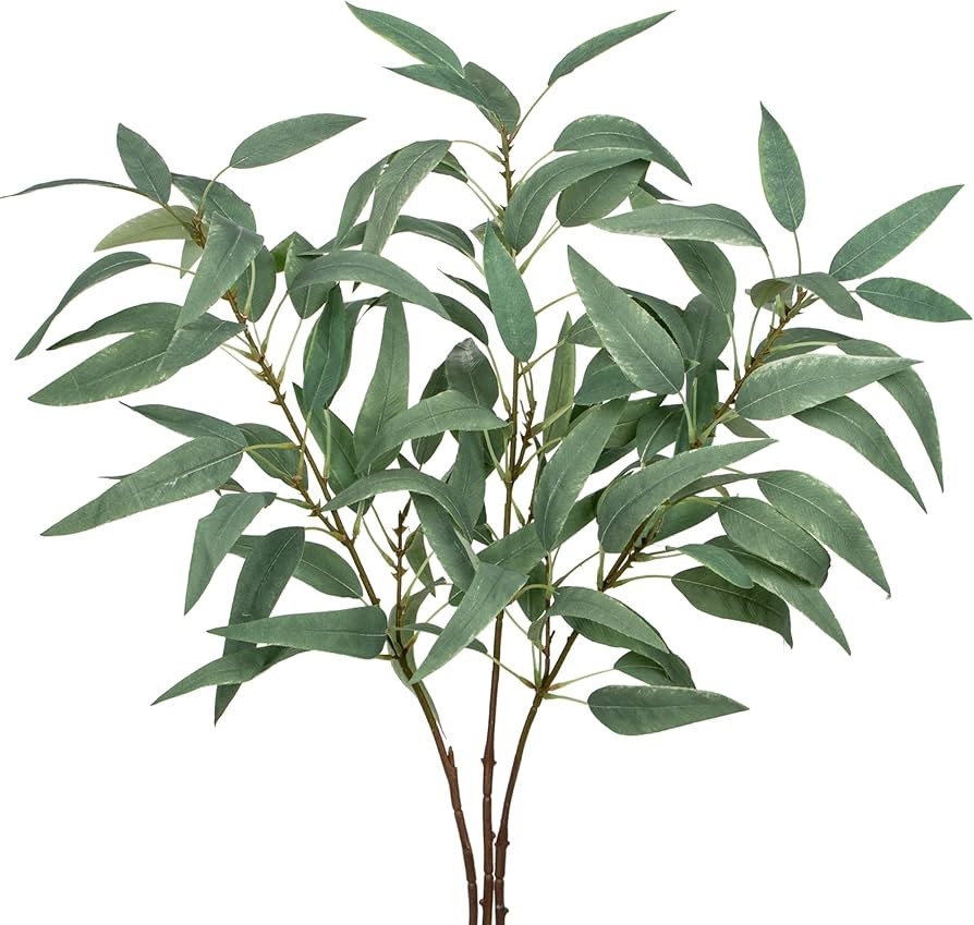 Faux Eucalyptus Stems Willow Eucalyptus Leaves 34” Long Fake Salix Leaves 3 Pcs Artificial Gree... | Amazon (US)