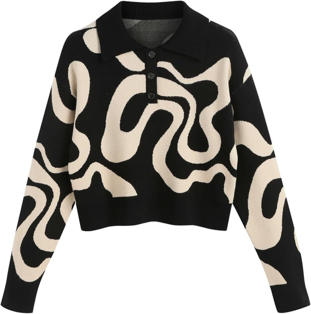 CIDER Women’s Color Block Cropped Collared Shirts Long Sleeve Sweater Pullover Tops | Amazon (US)