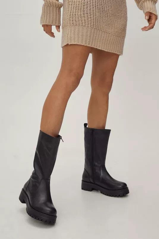 Real Leather Chunky Pull On Boots | Nasty Gal (US)