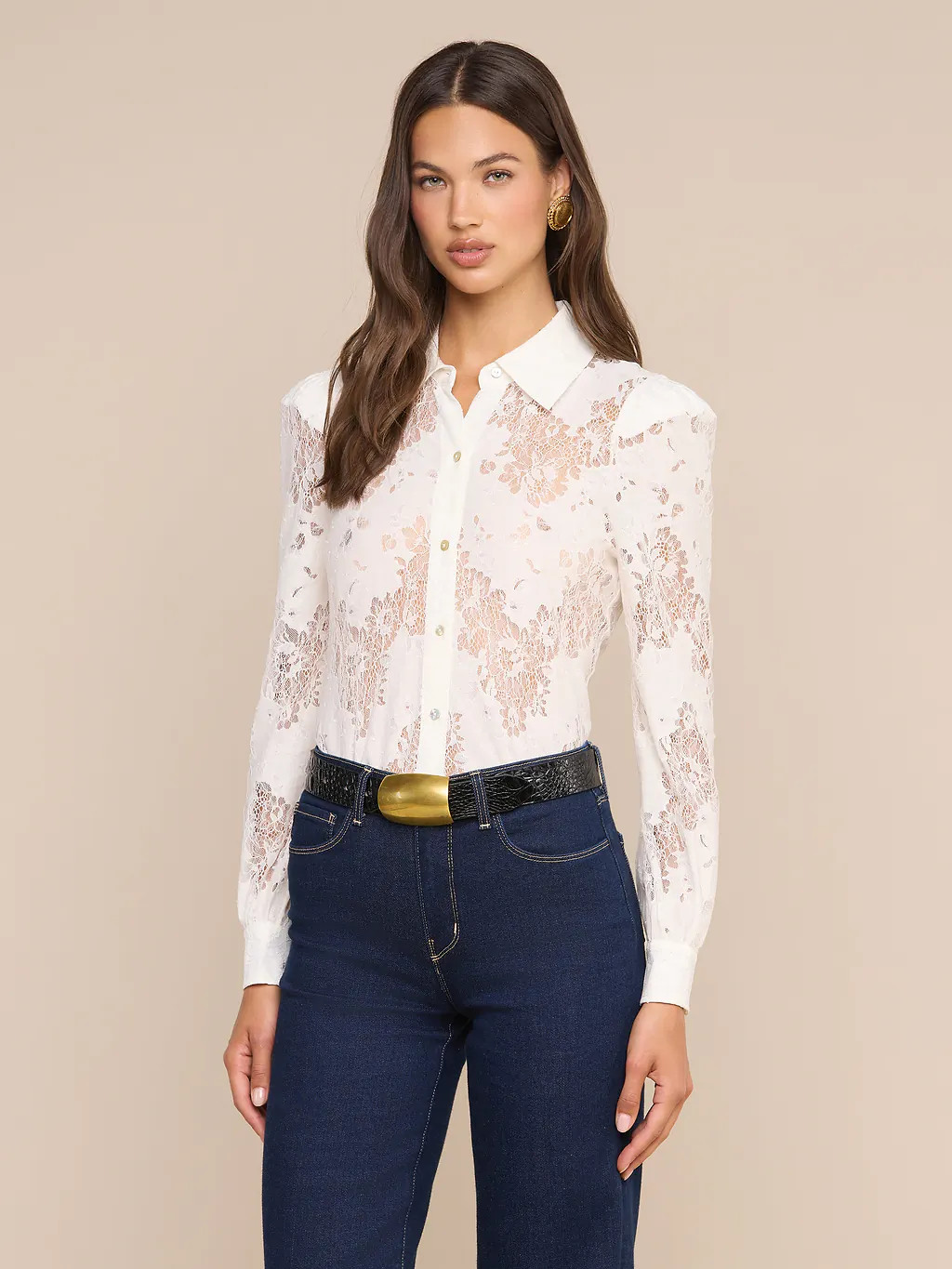 Jenica Lace Blouse in Ivory | L'AGENCE | L'Agence